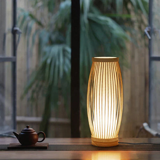 Japansk Bordlampe i Zen Design med Naturlige Materialer – Bambo og Træ, Blødt Lys til Stue og Soveværelse-1