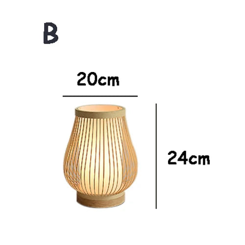Japansk Bordlampe i Zen Design med Naturlige Materialer – Bambo og Træ, Blødt Lys til Stue og Soveværelse-5