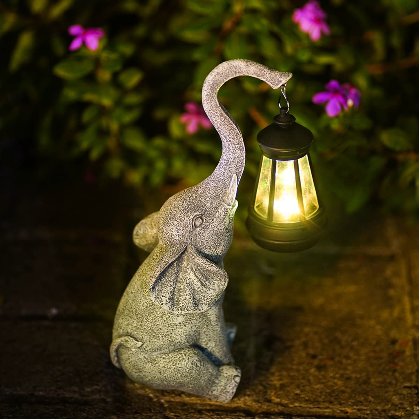 Solarlampe med Elefant Design – Energivenlig Udendørs Belysning med Automatisk Tænding og Varme Lys-4