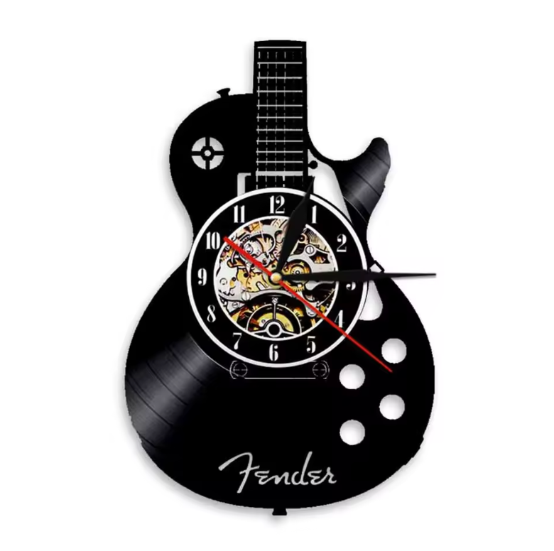 Vægur i Unikt Guitar Vinylplade Design – 30 cm Sort med Valgfri LED-Belysning-1