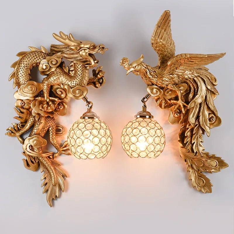 DracaraLux - Dragon phoenix væglampe - Antik dekorativ lampe til stue og gang