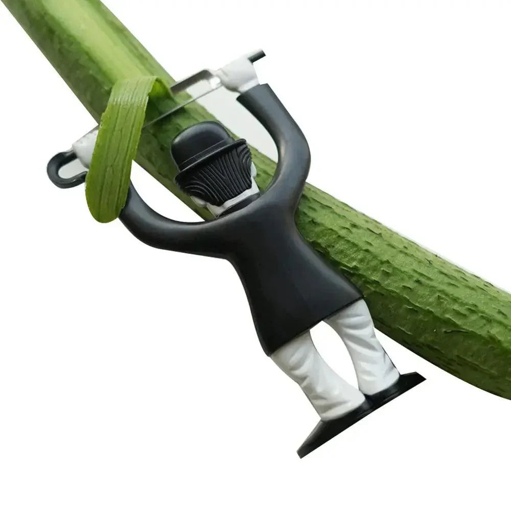 Ergonomisk Frugt- og Grøntsagsskræller i Rustfrit Stål med Sjovt Chaplin Design – Kompakt og Effektiv til Æbler og Grøntsager-3
