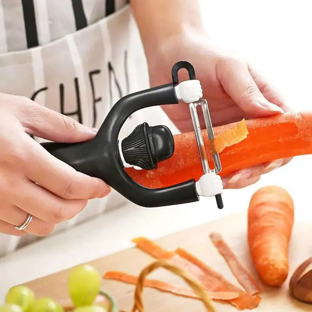 Ergonomisk Frugt- og Grøntsagsskræller i Rustfrit Stål med Sjovt Chaplin Design – Kompakt og Effektiv til Æbler og Grøntsager-4