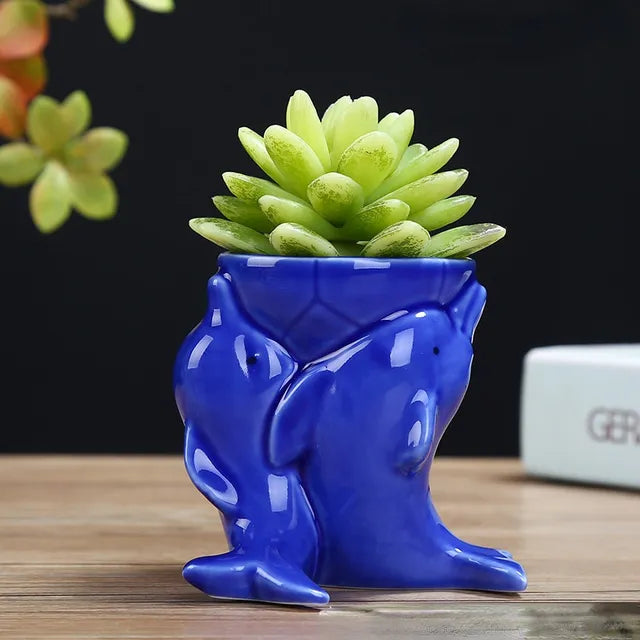 Dolfijn Keramisk Blomsterkrukke – Unikt Design, 9,5 cm x 8 cm til Indendørs og Udendørs Brug-2