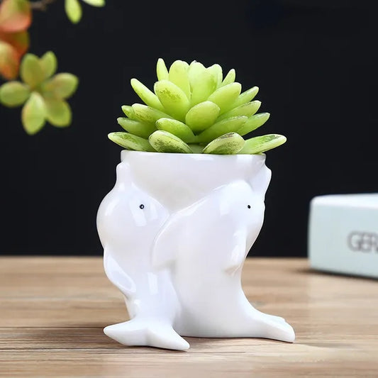 Dolfijn Keramisk Blomsterkrukke – Unikt Design, 9,5 cm x 8 cm til Indendørs og Udendørs Brug-1