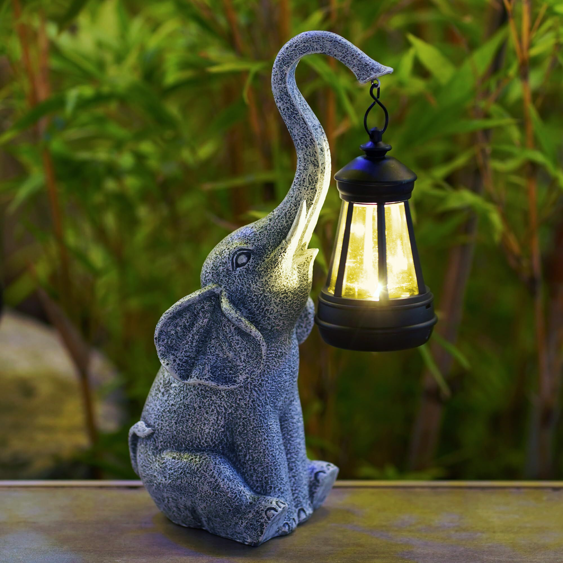 Solarlampe med Elefant Design – Energivenlig Udendørs Belysning med Automatisk Tænding og Varme Lys-2