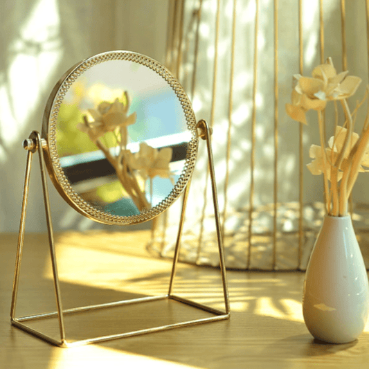 GoldenGaze | Gyldent sminkespejl lavet af førsteklasses rustfrit stål - stort sminkespejl med 1x/10x forstørrelse