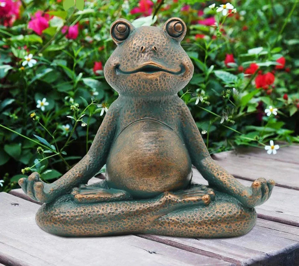 Mediterende Frosch-Gnom Figur i Hars – Beroligende Dekoration til Indendørs og Udendørs Brug, 12,5 cm-3