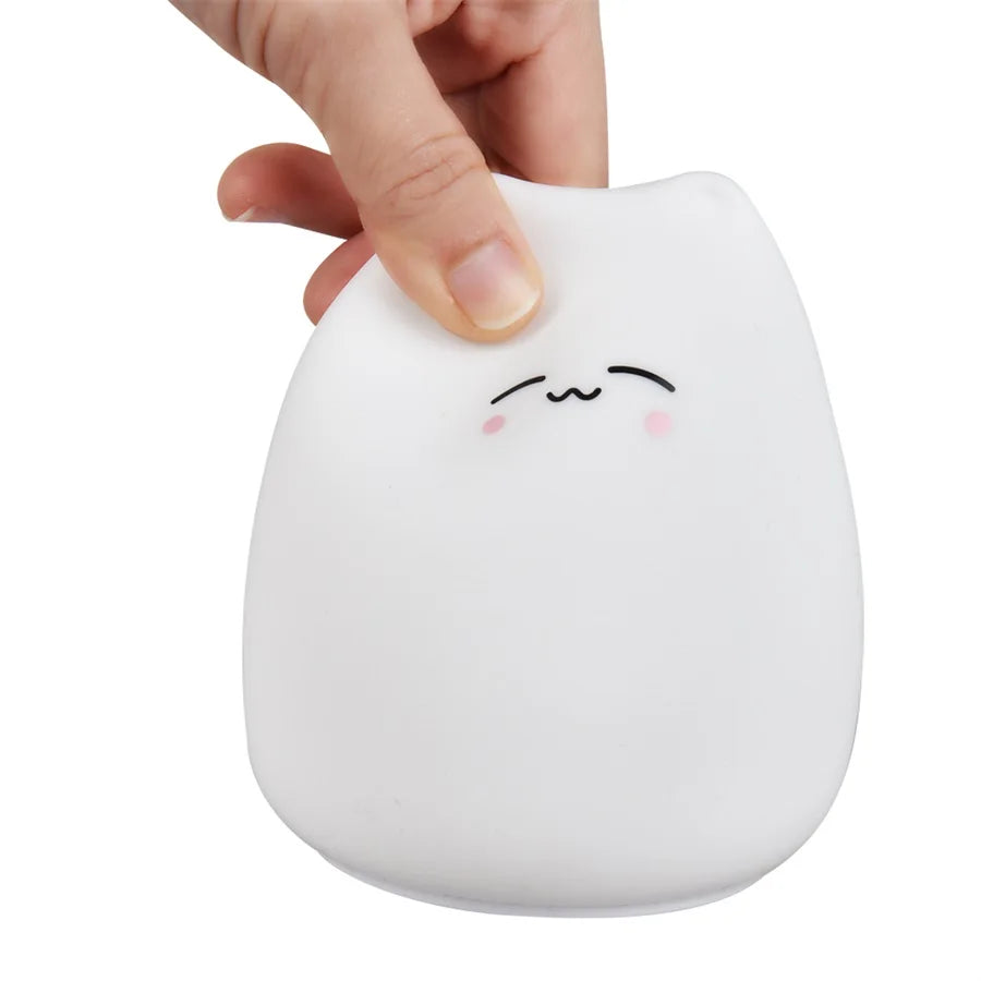 Sød Kat Natlampe – Blød Silikone, 7 Farver & Touch Sensor