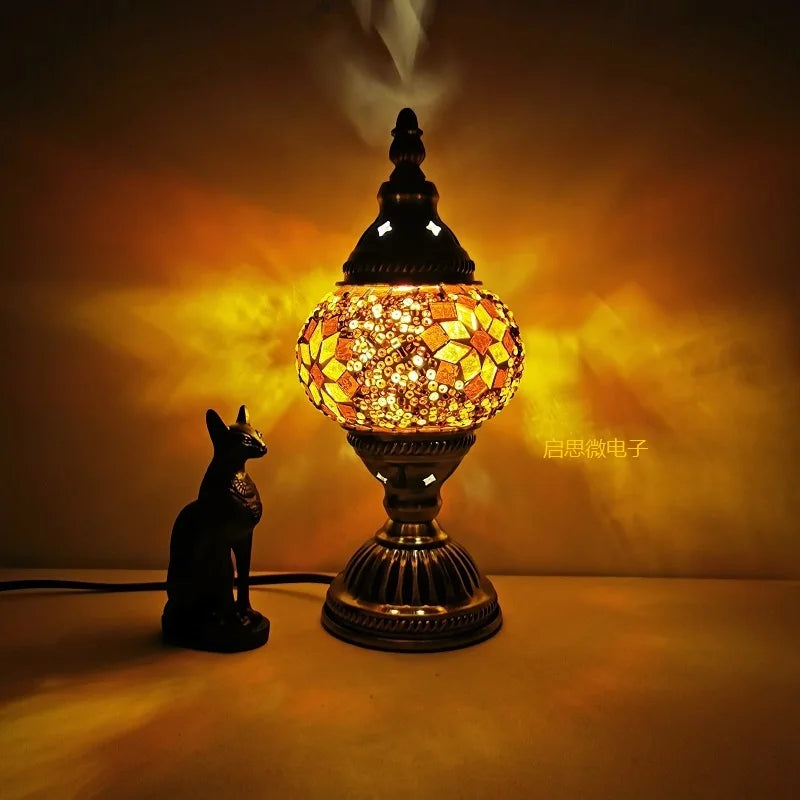 Vintage Tyrkisk Mosaik Kunstlampe – Håndlavet Multifarvet Belysning med Unik Æstetik og Varme Lysmønstre-2