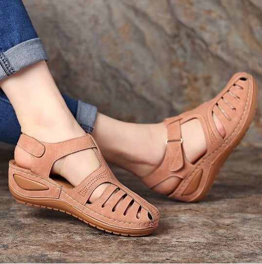 Læder Retro Sandaler Dame med Komfort og Holdningsforbedring – Smerte Lindring og Optimal Støtte-5