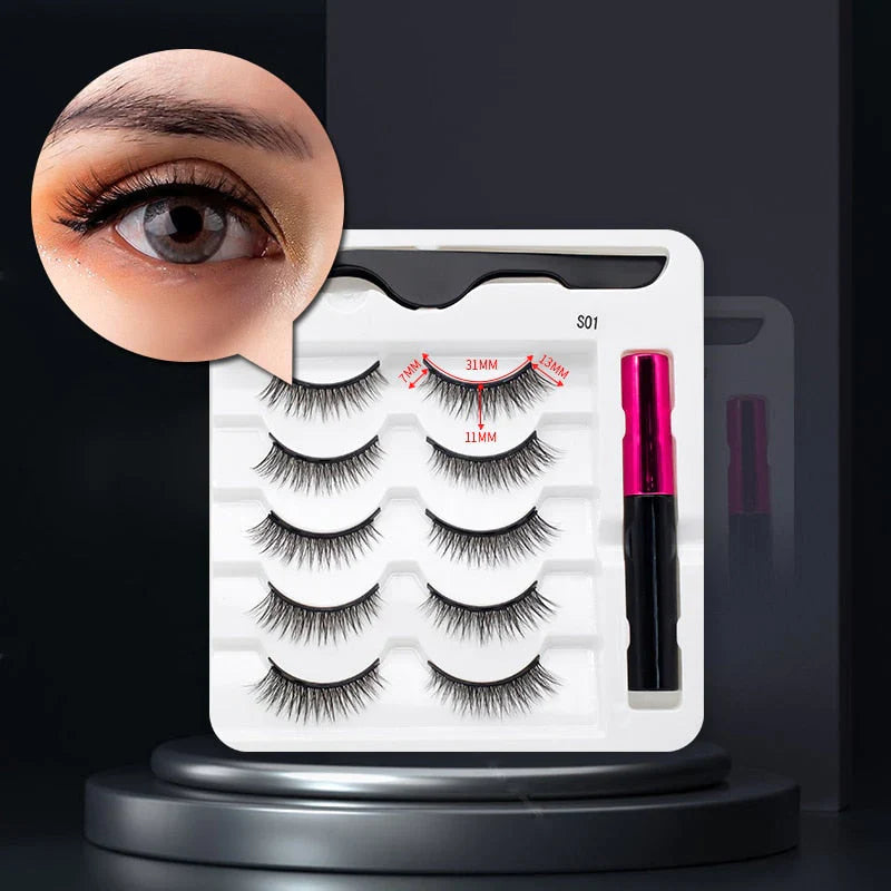 Magnetiske Vipper og Vandtæt Eyeliner Sæt – Genanvendelige Vipper med 5 Par, Nem Anvendelse og Langtidsholdbar Effekt-1