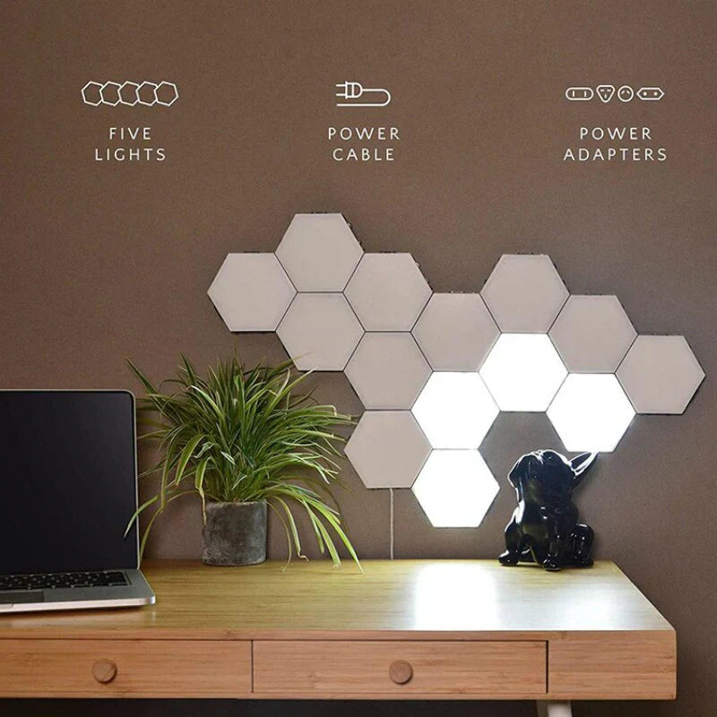 Modulære Hexagonale Væglampe med Berøringssensor og Justerbar Lysstyrke – Kreativ LED Vægdekoration-6