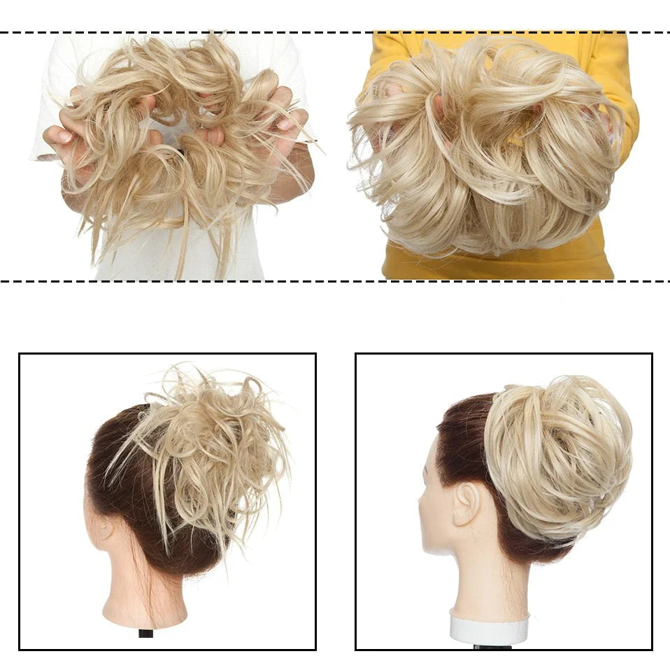 Rommelige Haarknot Scrunchie i Hittebestandigt Syntetisk Fiber – Justerbar og Let at Bringe i Brug til Elegant Frisurer-3