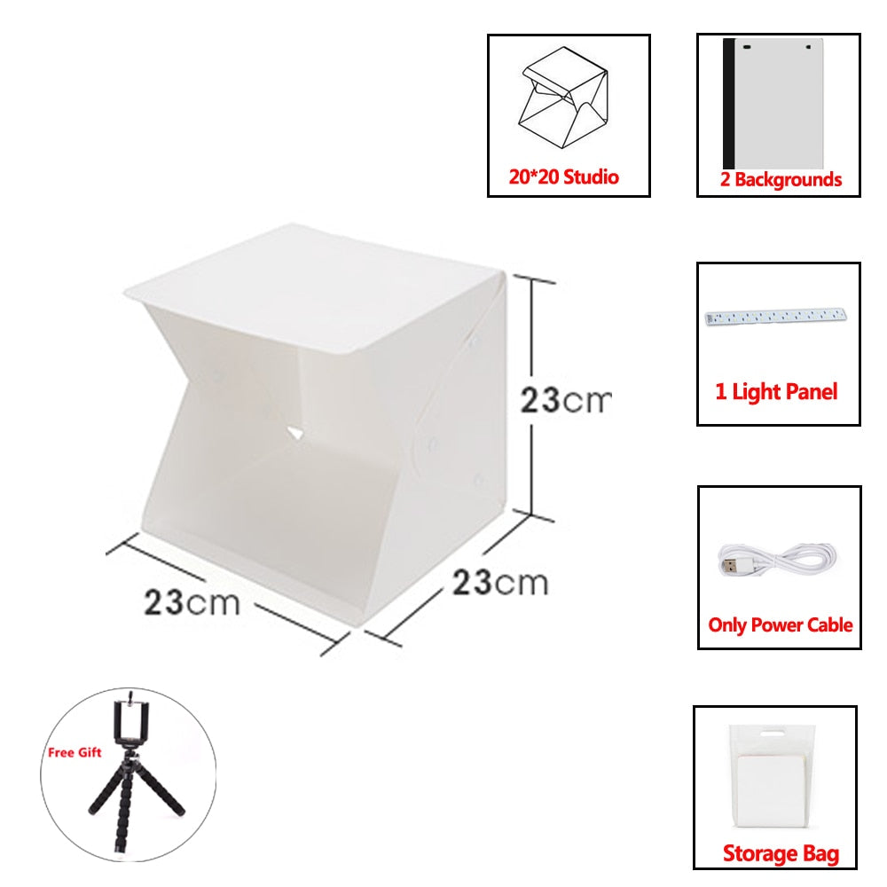 ProFotoBox - Mini fotostudie | sammenklappelig lyskasse med LED
