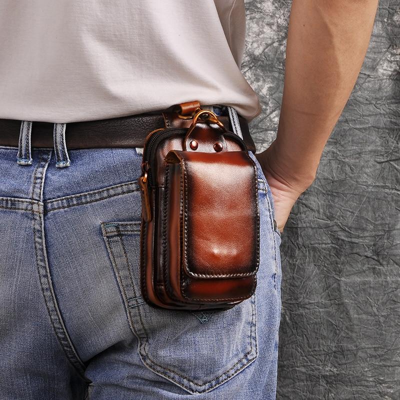 Variant image for Bæltetaske Mænd i Ægte Læder – Praktisk Vintage Brun Waist Bag med Justerbar Taljebånd til Rejser og Hverdag-3