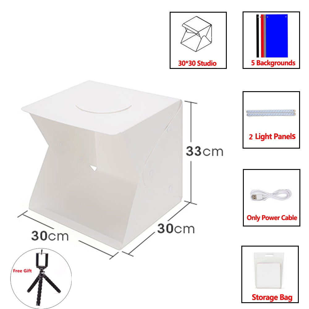 ProFotoBox - Mini fotostudie | sammenklappelig lyskasse med LED