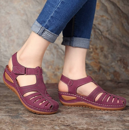 Læder Retro Sandaler Dame med Komfort og Holdningsforbedring – Smerte Lindring og Optimal Støtte-3