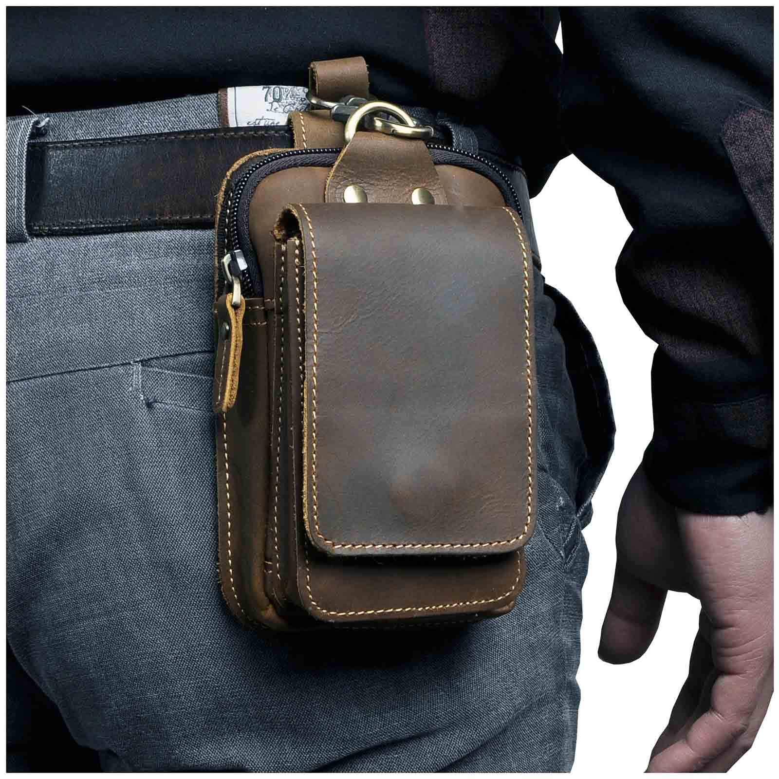 Bæltetaske Mænd i Ægte Læder – Praktisk Vintage Brun Waist Bag med Justerbar Taljebånd til Rejser og Hverdag-1