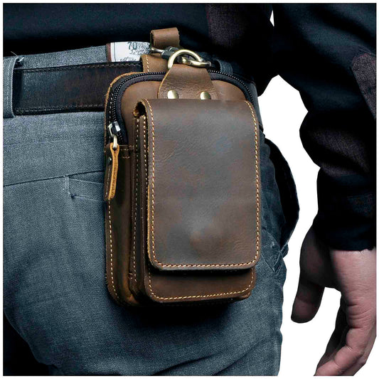 Bæltetaske Mænd i Ægte Læder – Praktisk Vintage Brun Waist Bag med Justerbar Taljebånd til Rejser og Hverdag-1