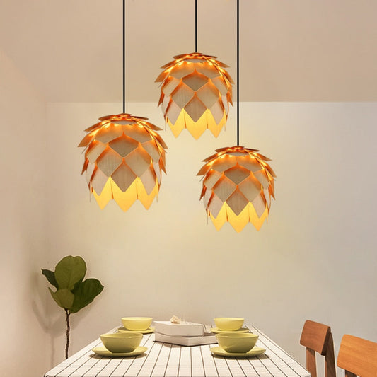 Moderne Hanglamp i Eiketræ med Fyrretræ Design – Varm Hvidt Lys til Spisestue og Stue-1