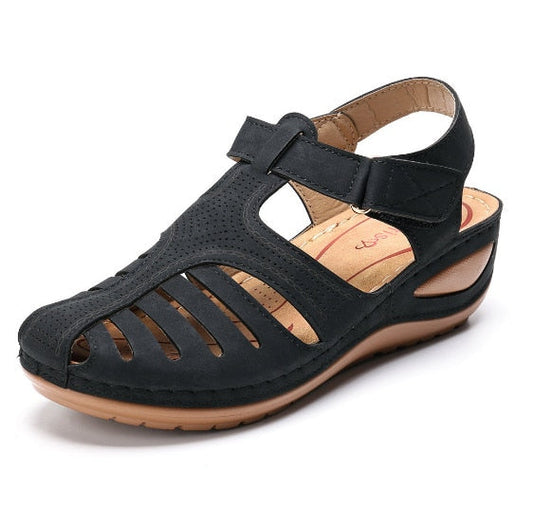 Læder Retro Sandaler Dame med Komfort og Holdningsforbedring – Smerte Lindring og Optimal Støtte-1