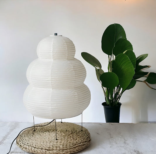 Japansk Wabi-Sabi Gulvlampe i Rispapir med Justerbar Højde og Kunstnerisk Design – 40 x 60 cm Hvid Standerlampe-1