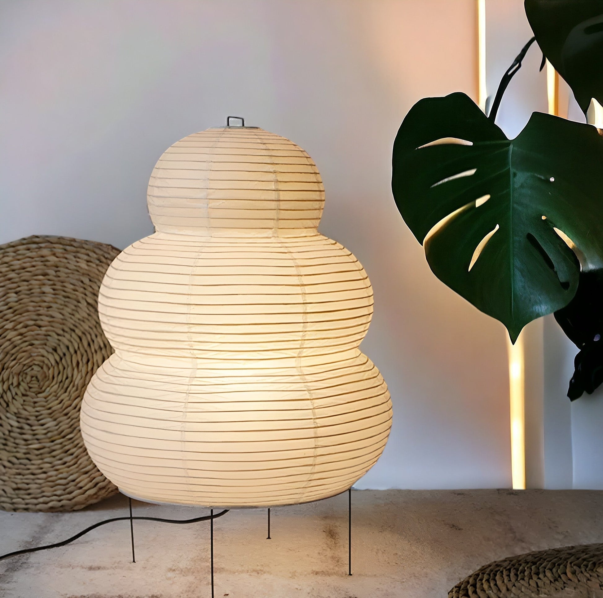 Japansk Wabi-Sabi Gulvlampe i Rispapir med Justerbar Højde og Kunstnerisk Design – 40 x 60 cm Hvid Standerlampe-2