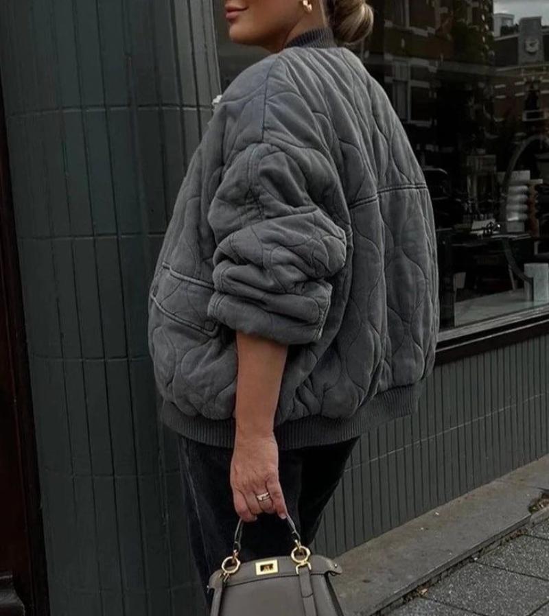 TrendVibe - Grå oversize letvægtsbomberjakke | Moderigtig bomberjakke til hver sæson