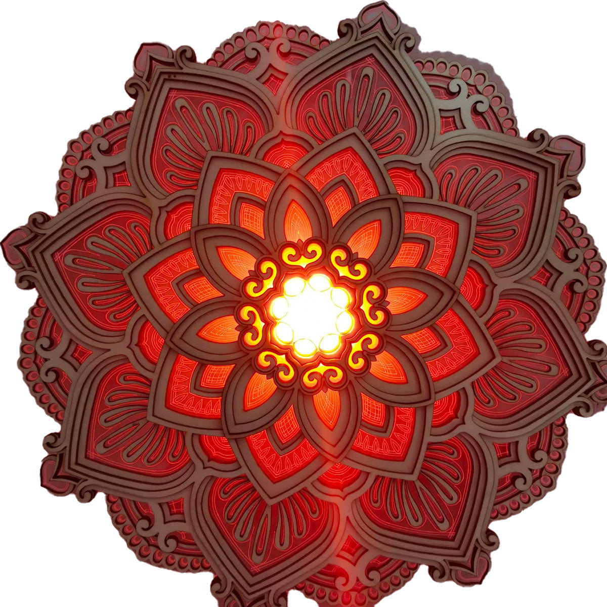 Mandala Lampe til Afslapning – LED Vægdekoration med Dæmpbar Lys, Ø30 cm, Håndlavet Træ, Energi Effektiv Indendørs Lampe-3