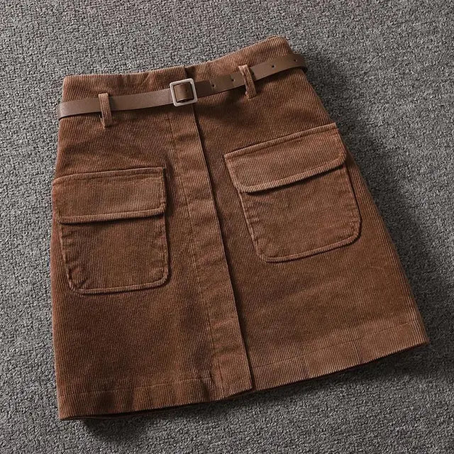 Kenna - Vintage mininederdel i fløjl med høj talje og knaplukning
