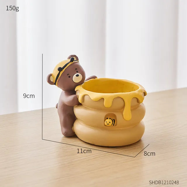 Håndlavet Blomsterpotte i Harz med Tegneserie Dyr – 10 cm Høj, Kreativ Indretning til Planter-2