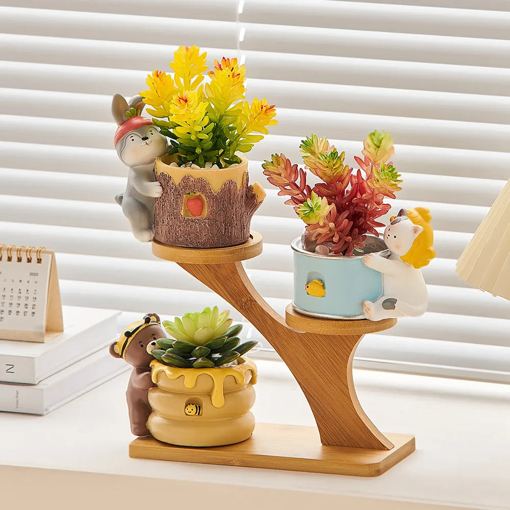 Håndlavet Blomsterpotte i Harz med Tegneserie Dyr – 10 cm Høj, Kreativ Indretning til Planter-5