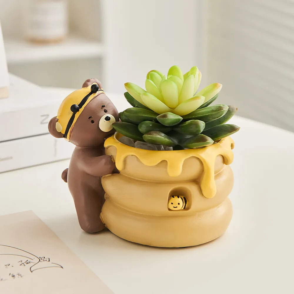 Håndlavet Blomsterpotte i Harz med Tegneserie Dyr – 10 cm Høj, Kreativ Indretning til Planter-6