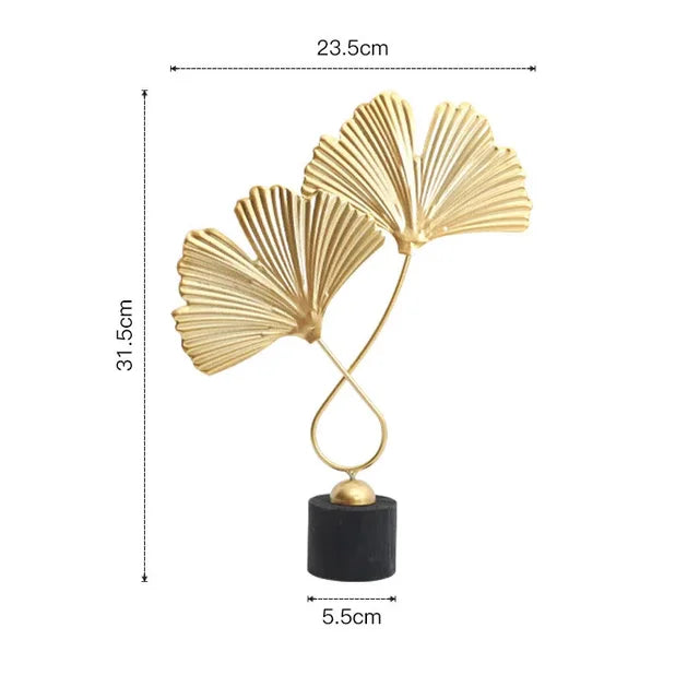 Ginkgo Blad Ornament i Guld – Håndlavet Metal Dekoration til Stue og Kontor-4