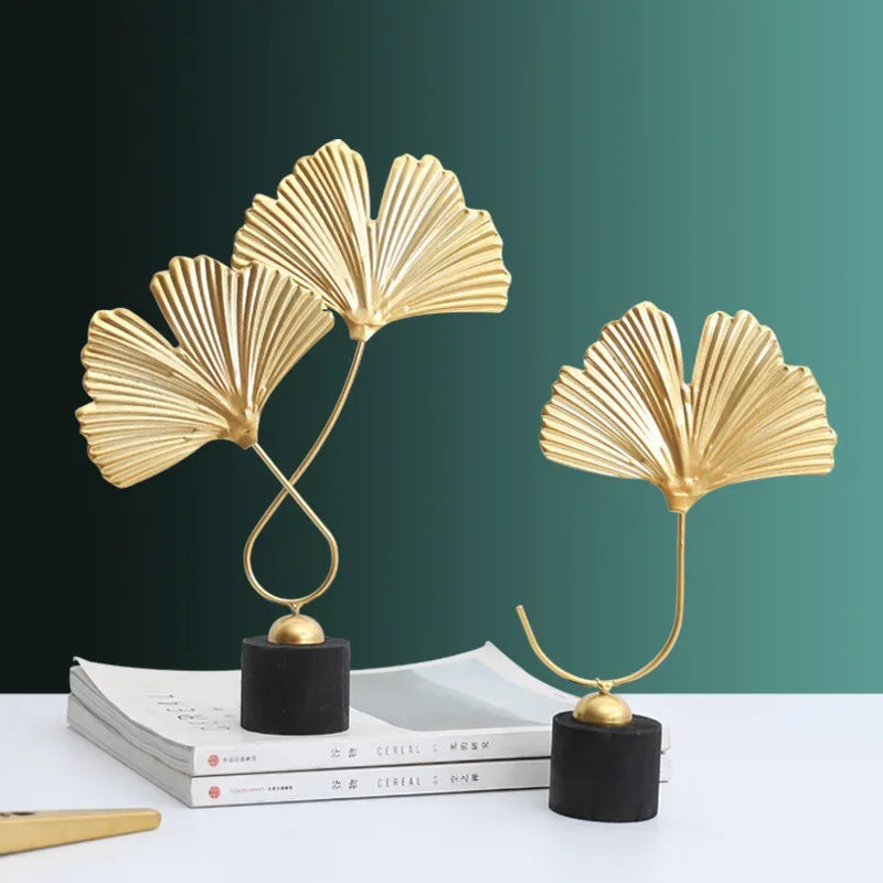 Ginkgo Blad Ornament i Guld – Håndlavet Metal Dekoration til Stue og Kontor-6