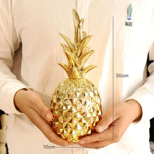Keramisk Dekorationsstykke i Guld – Elegant Ananas Design til Stilfuld Indretning-1