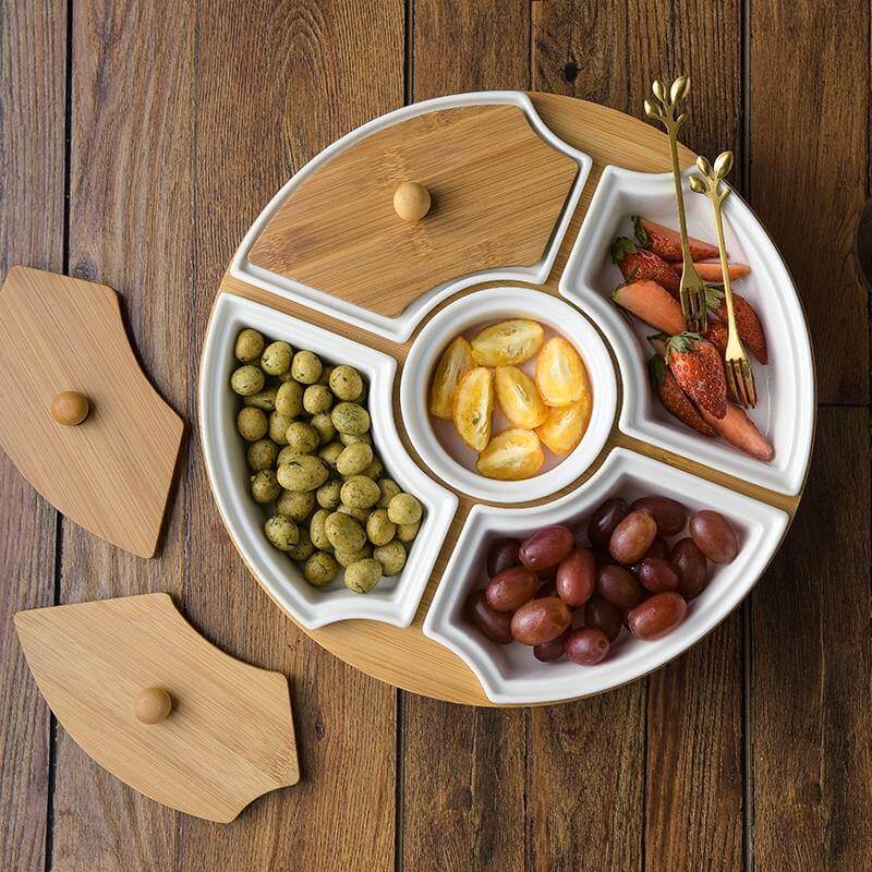 BrunchSpin - roterbar keramisk morgenmadstallerken med fem riste | Spisesjov for hele familien