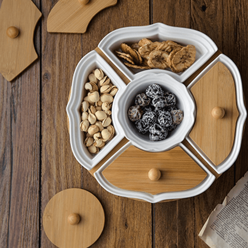 BrunchSpin - roterbar keramisk morgenmadstallerken med fem riste | Spisesjov for hele familien