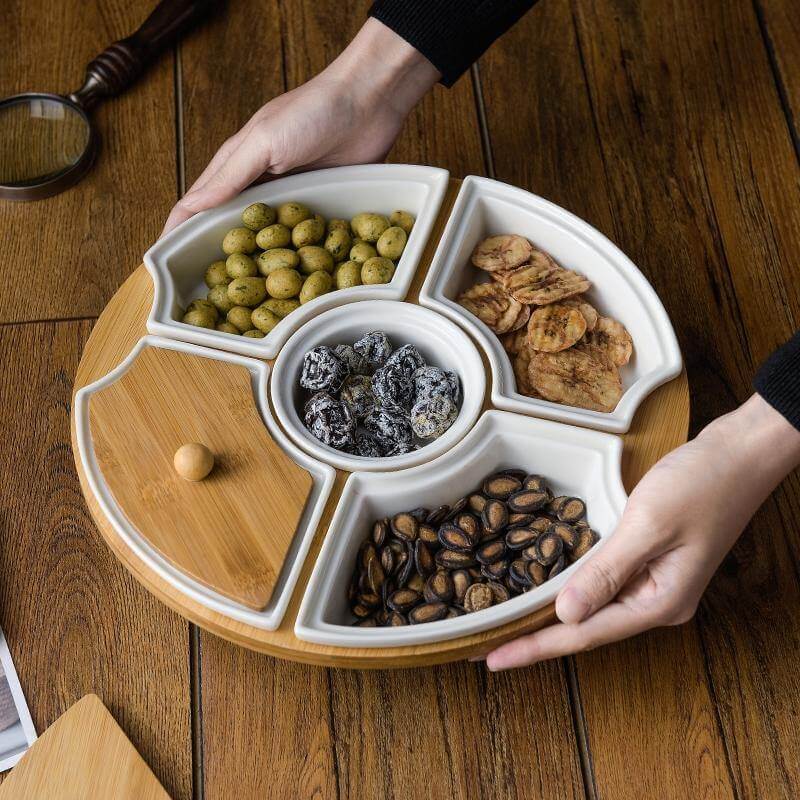BrunchSpin - roterbar keramisk morgenmadstallerken med fem riste | Spisesjov for hele familien