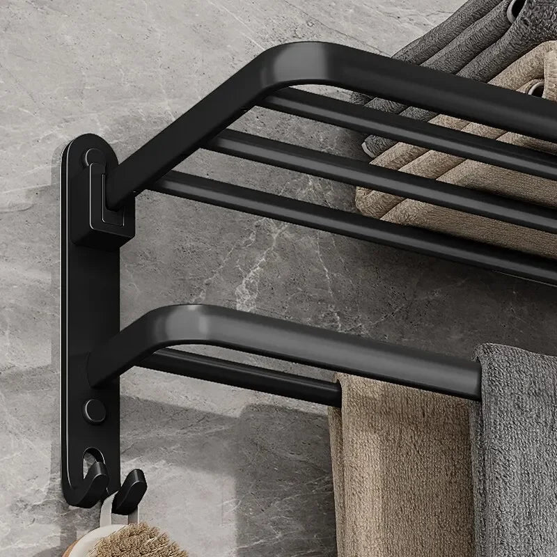 SpaceSaver - Væghængt håndklædestang med sammenklappelig holder og krog
