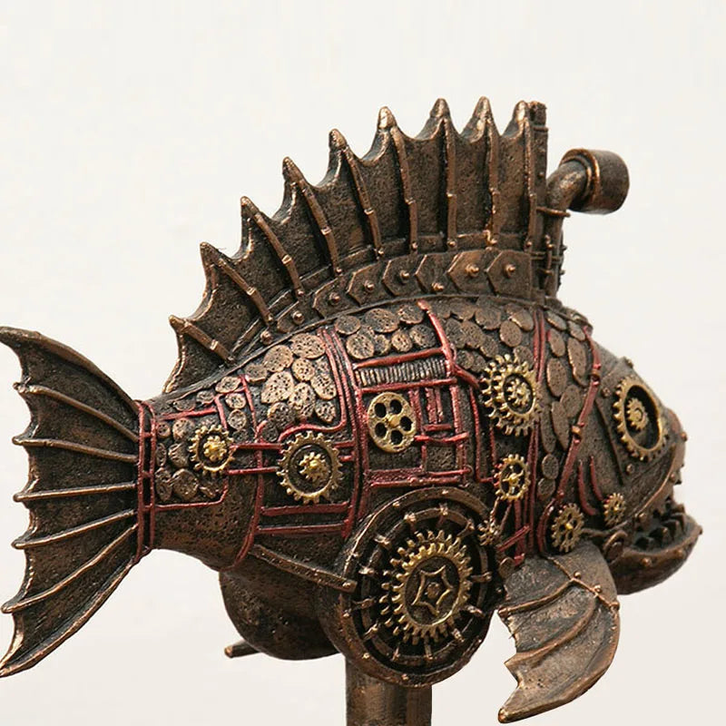 GearFin - Steampunk mekanisk sortfisk-figur