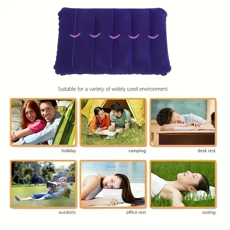 Oppustelig Rejsepude 47×30 cm | Foldbar & Let | Til Camping, Fly & Bil | Komfortabel Nakke- & Rygstøtte