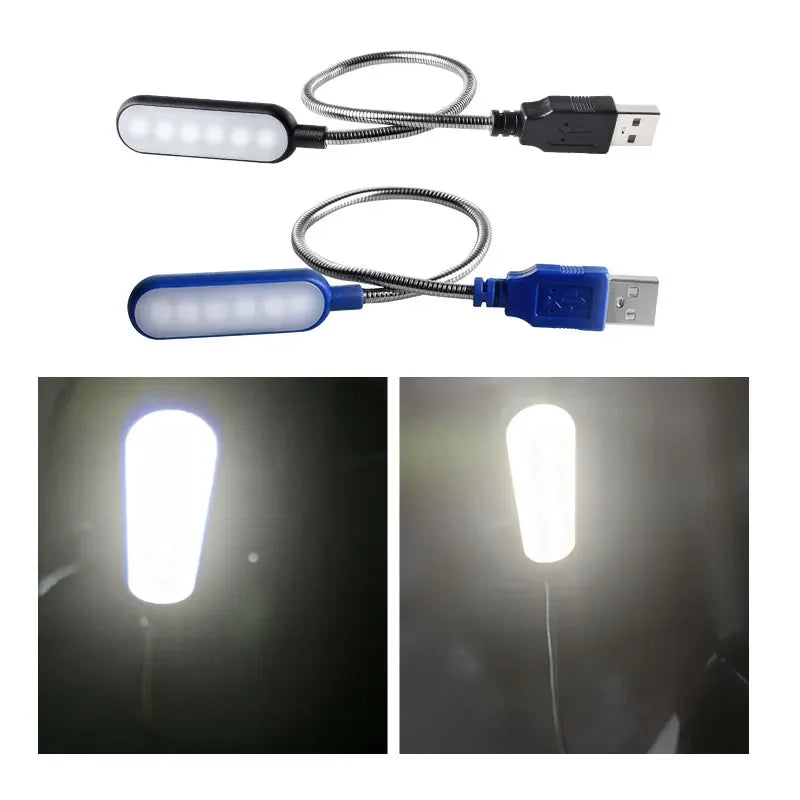 Mini USB LED Boglampe | Fleksibel & Bærbar | 6 LED Lys | Til Laptop & Powerbank