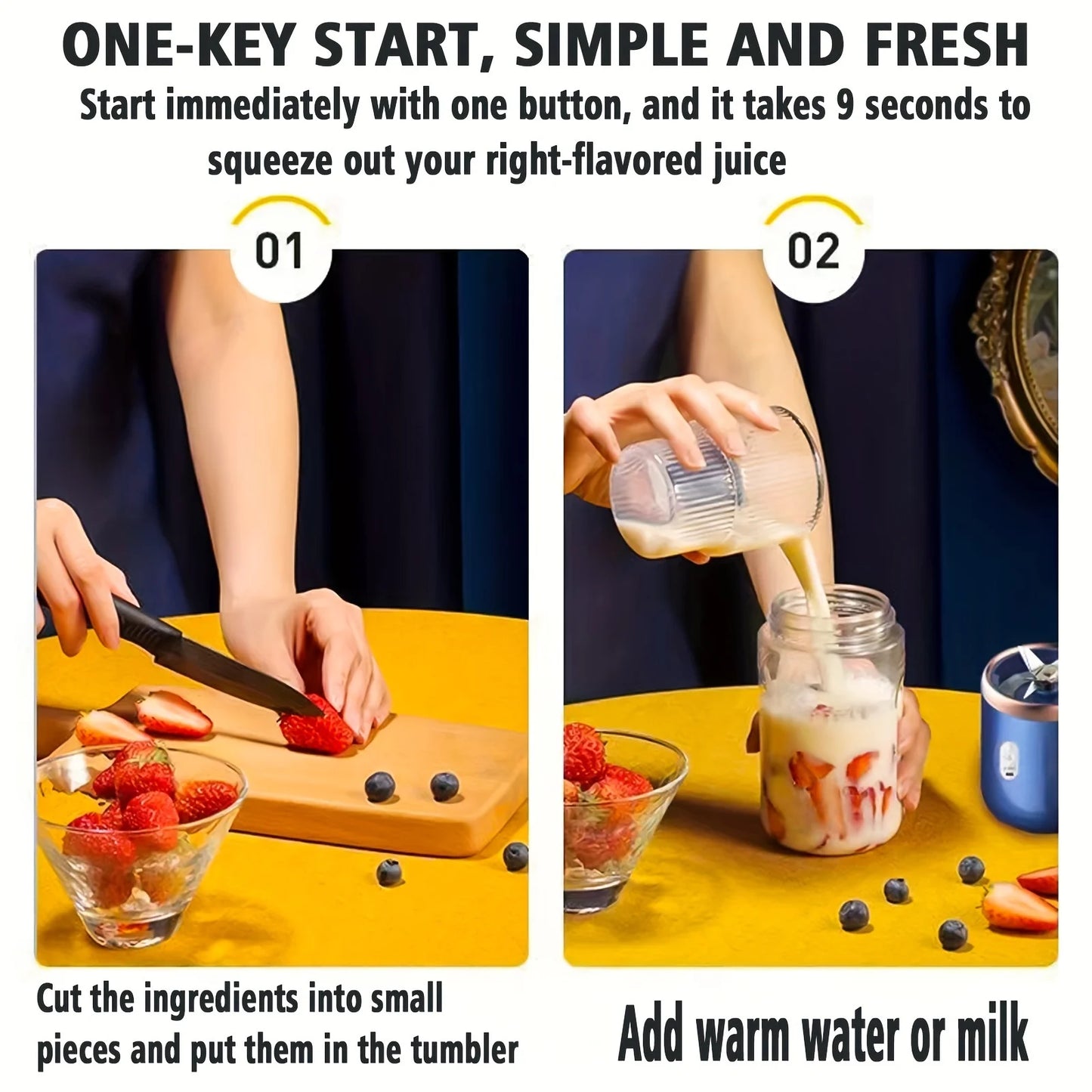 Bærbar USB Juicer | 6 Klinger | Mini Smoothie Blender & Juice Cup | Automatisk & Genopladelig