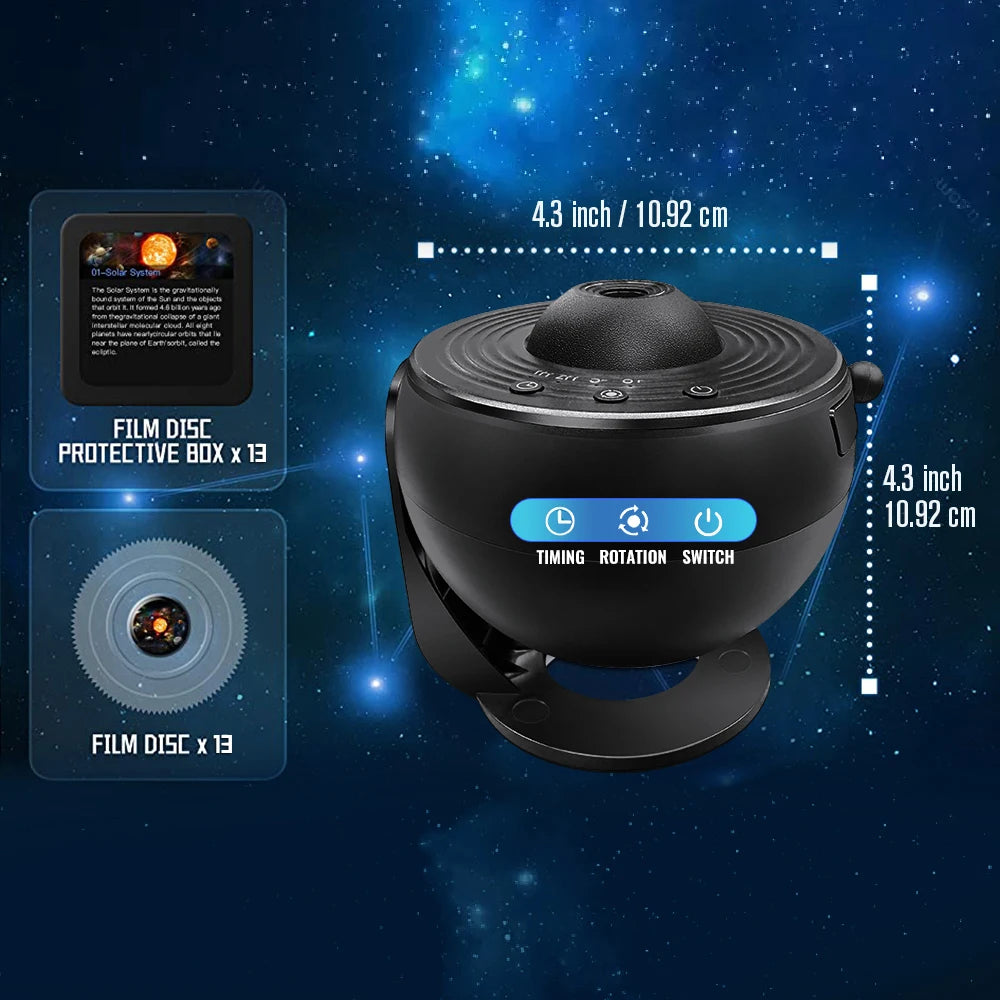 Galaxy Planetarium Projektor – 13-i-1 Stjernehimmel & Univers Projektion, HD, Timer, Børne-natlampe & Dekoration