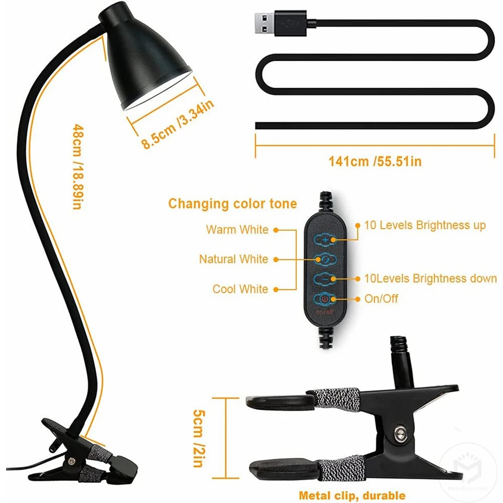 38 LED Bureaulamp | Clip-on Boglamp Med Timer & Øjenbeskyttelse