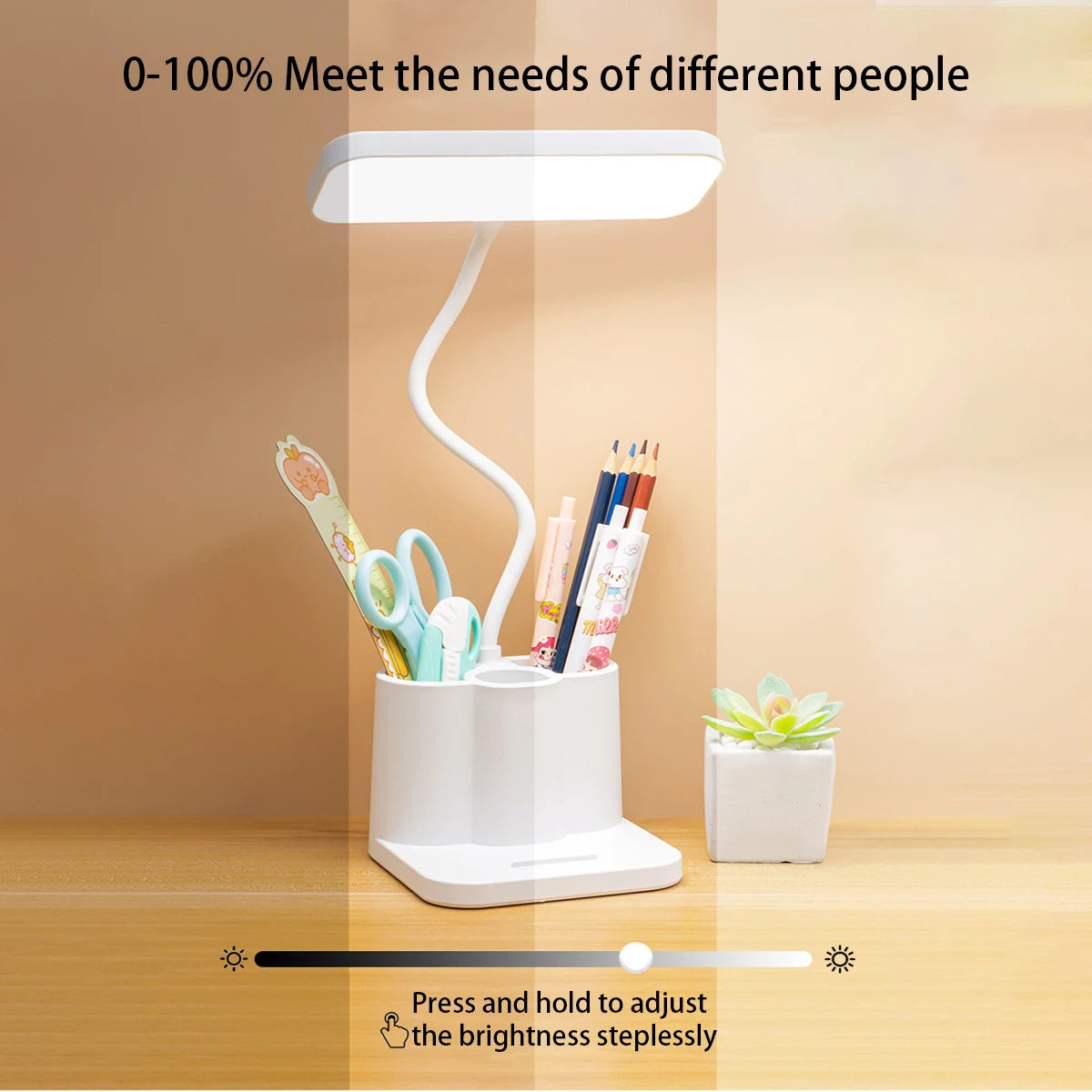 USB LED Bordlampe | 3 Lysfarver | Øjenbeskyttelse & Touch Dæmpning | Multifunktionel Penholder