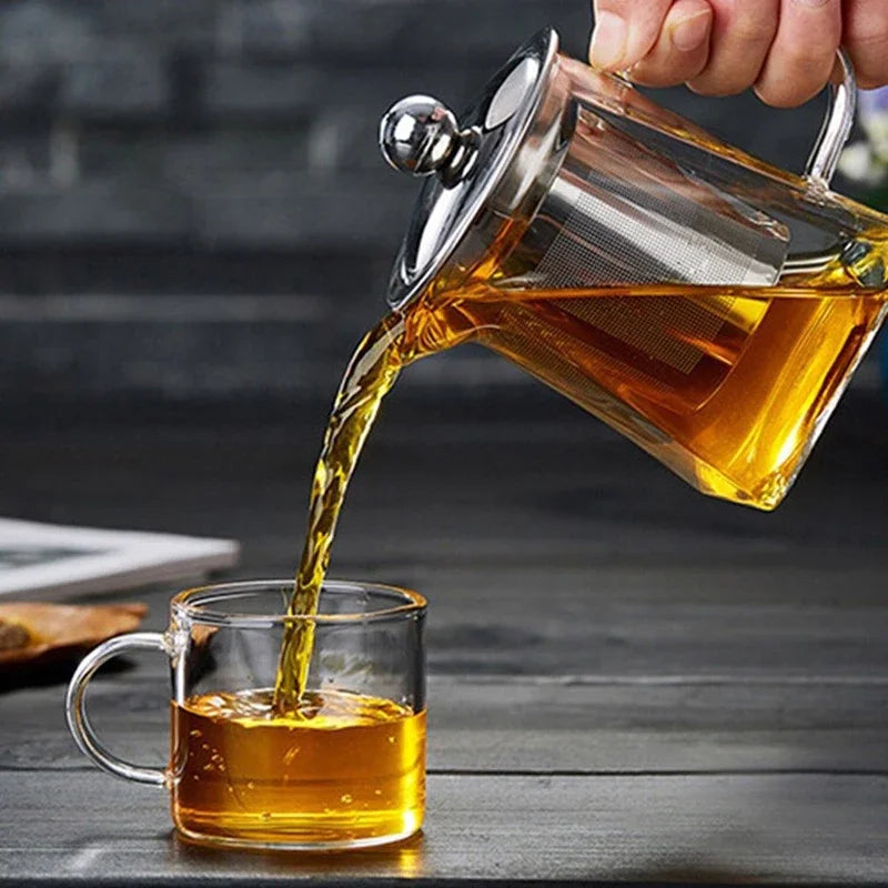 Varmebestandig glastekande | Med rustfri stålinfuser og filterkurv | Klar tekande til løs te og kaffe