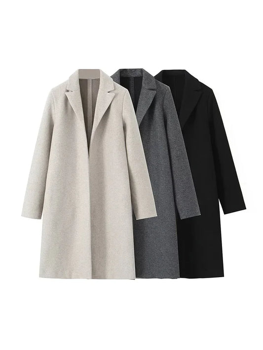Amelie - Moderigtig ensfarvet lang trenchcoat til kvinder